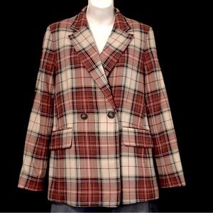 H&M Plaid Double Breasted Plaid Tweed Boxy Blazer Jacket New With Tags